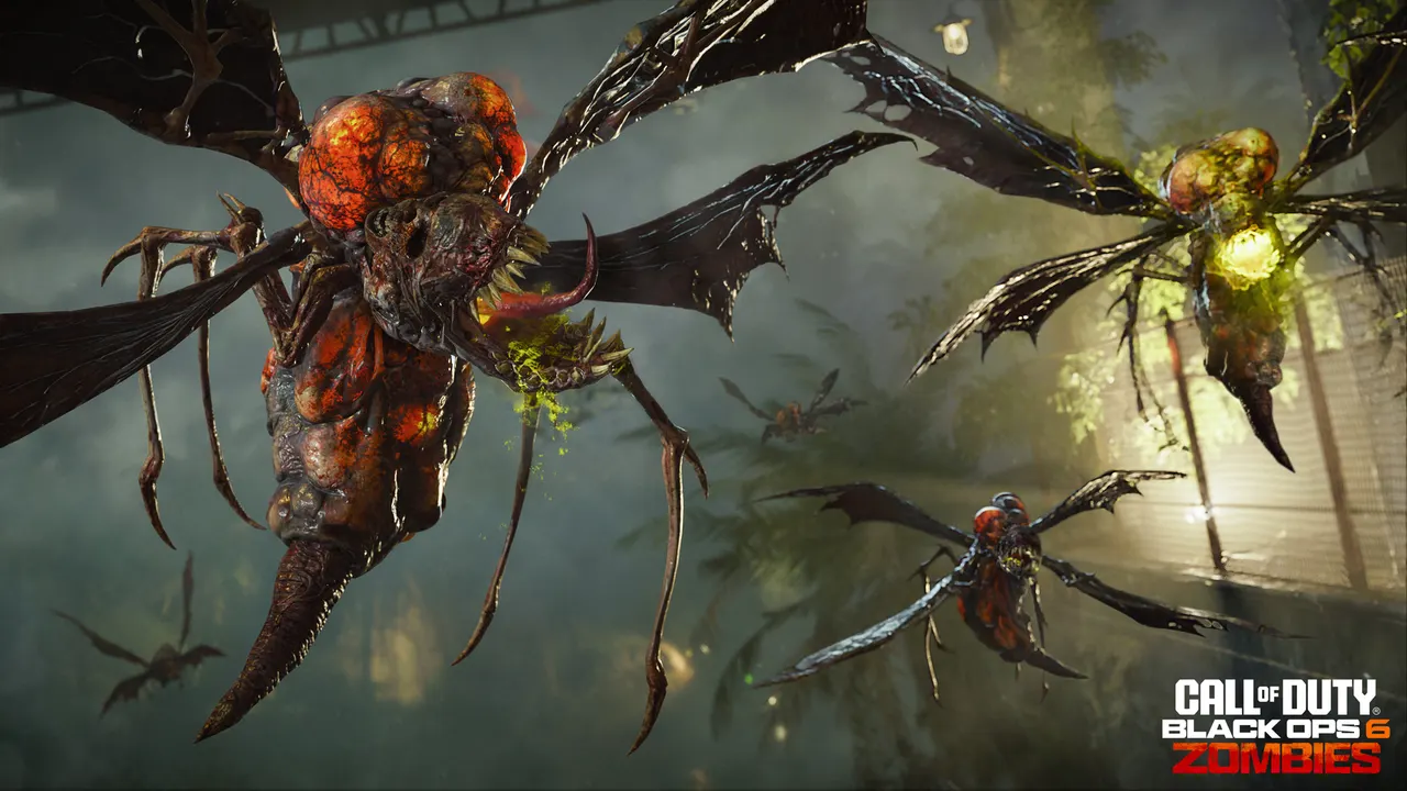 Official Black Ops 6 Zombies in-game screenshot of flying Parasites on Terminus